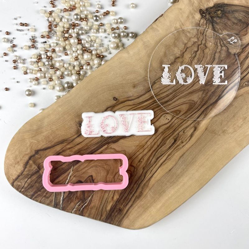Mini Love in Floral Font Valentine's Cookie Cutter and Embosser