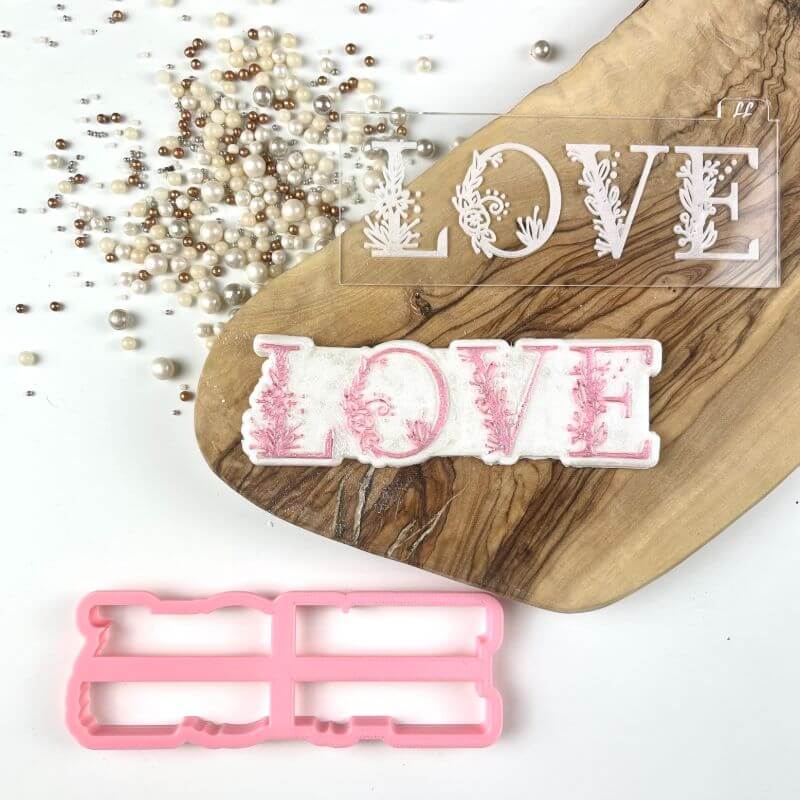 Love in Floral Font Valentine's Cookie Cutter and Embosser