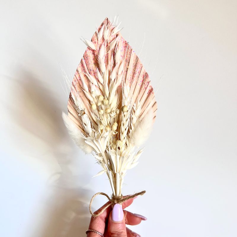 Palm Spears Dried Flower Set - Light Glitter Pink and Neutrals