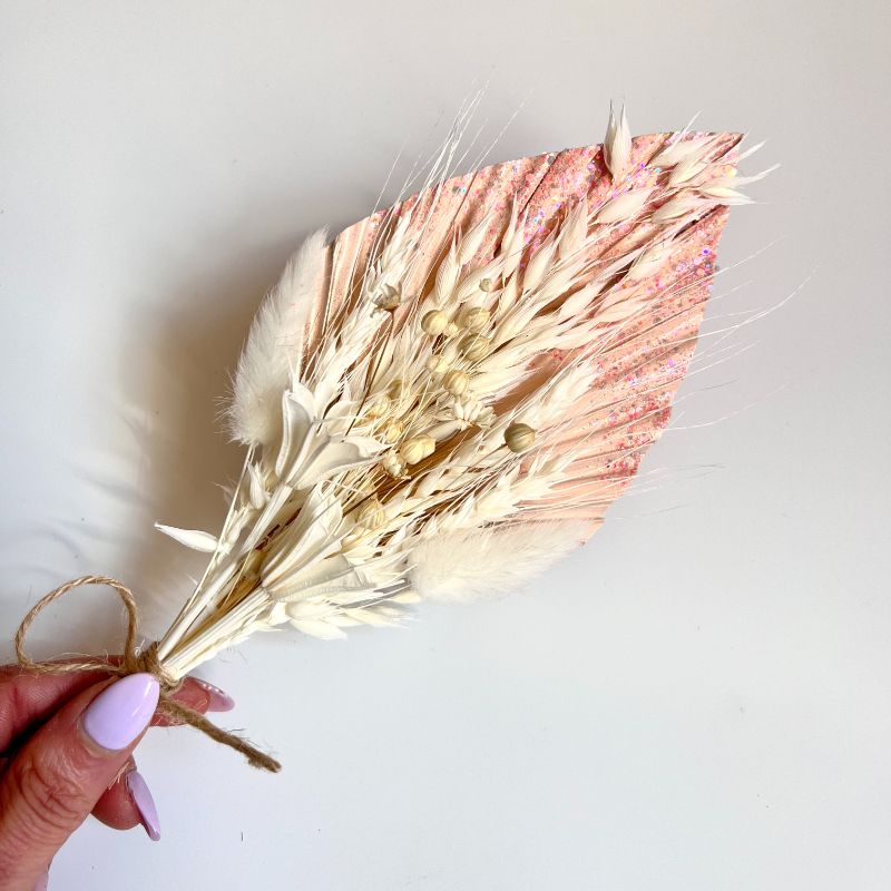 Palm Spears Dried Flower Set - Light Glitter Pink and Neutrals