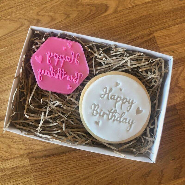 Happy Birthday with Hearts Cookie Stamp