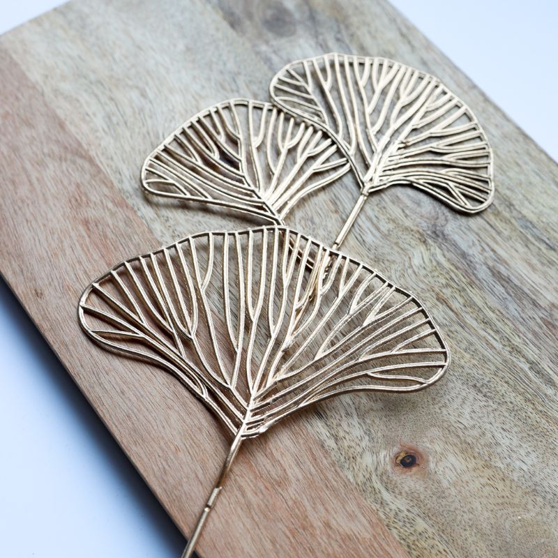 Artificial Ginkgo Biloba Skeleton Leaves - Metallic Gold