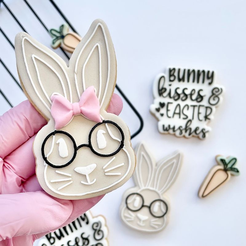 Rabbit with Glasses and bow Easter Cookie Cutter and Embosser