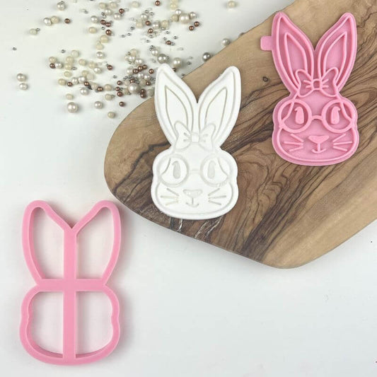 Rabbit with Bow and Glasses Easter Cookie Cutter and Stamp