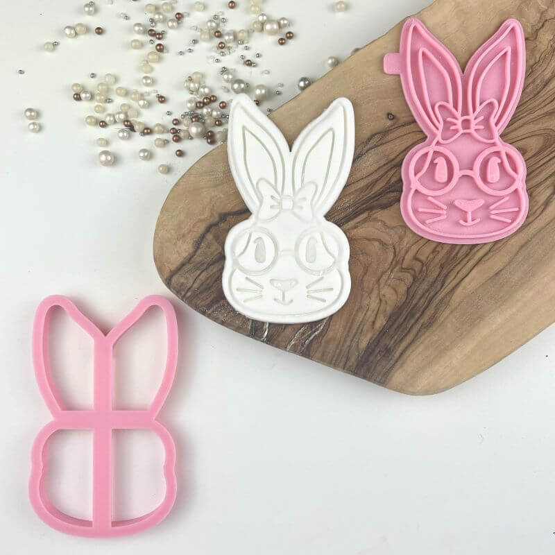 Rabbit with Bow and Glasses Easter Cookie Cutter and Stamp