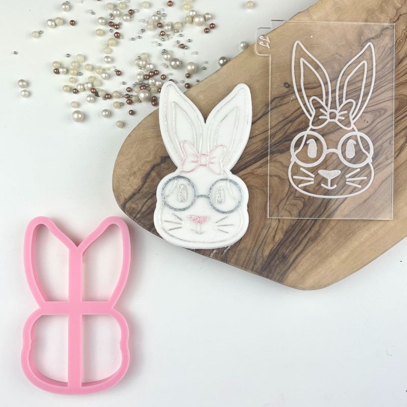 Rabbit with Bow and Glasses Easter Cookie Cutter and Embosser
