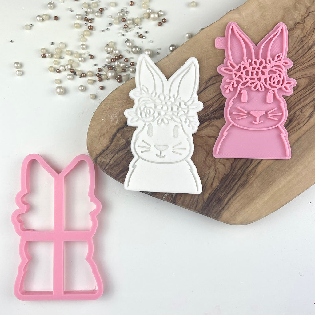 Rabbit with Floral Headband Easter Cookie Cutter and Stamp