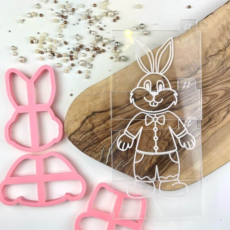 Rabbit Puzzle Set of 3 Easter Cookie Cutter and Embosser