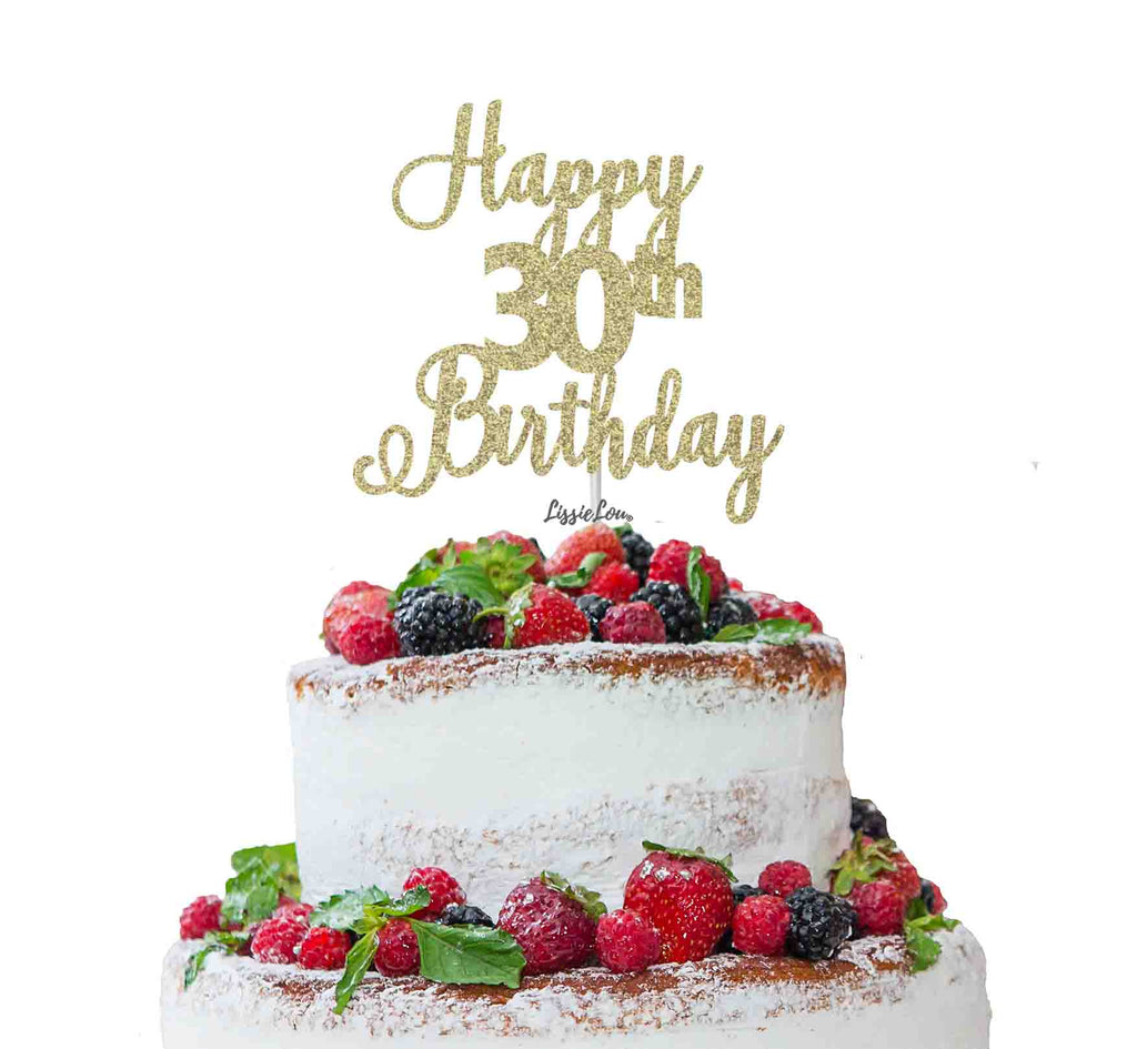 Happy 30th Birthday Pretty Cake Topper Glitter Card Gold