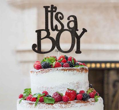 It's a Boy Baby Shower Cake Topper Glitter Card Black