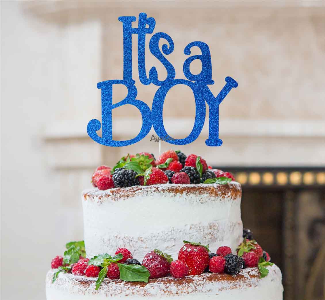 It's a Boy Baby Shower Cake Topper Glitter Card Dark Blue
