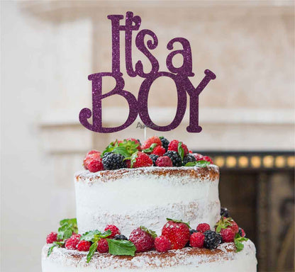 It's a Boy Baby Shower Cake Topper Glitter Card Dark Purple
