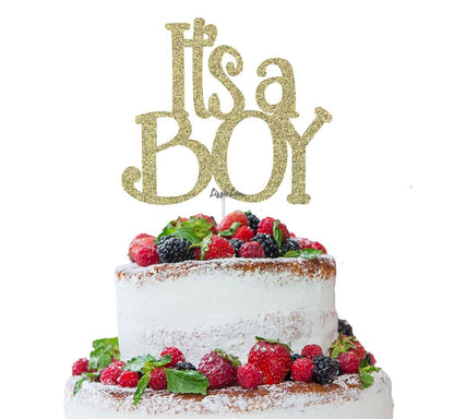 It's a Boy Baby Shower Cake Topper Glitter Card Gold
