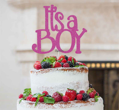 It's a Boy Baby Shower Cake Topper Glitter Card Hot Pink