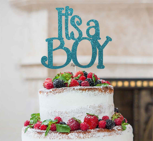 It's a Boy Baby Shower Cake Topper Glitter Card Light Blue