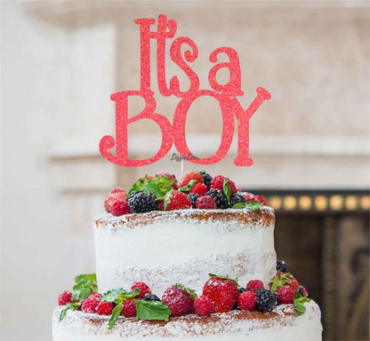 It's a Boy Baby Shower Cake Topper Glitter Card Light Pink