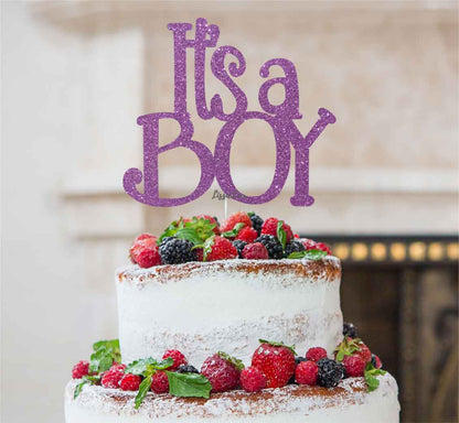 It's a Boy Baby Shower Cake Topper Glitter Card Light Purple