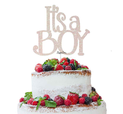 It's a Boy Baby Shower Cake Topper Glitter Card White
