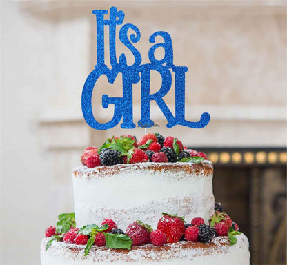 It's a Girl Baby Shower Cake Topper Glitter Card Dark Blue