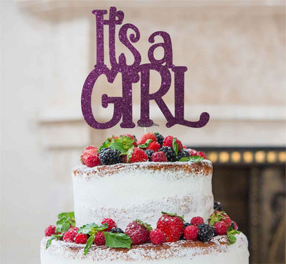 It's a Girl Baby Shower Cake Topper Glitter Card Dark Purple