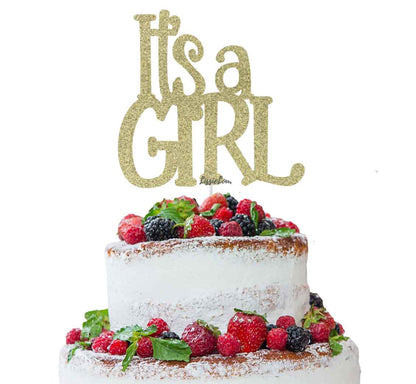 It's a Girl Baby Shower Cake Topper Glitter Card Gold