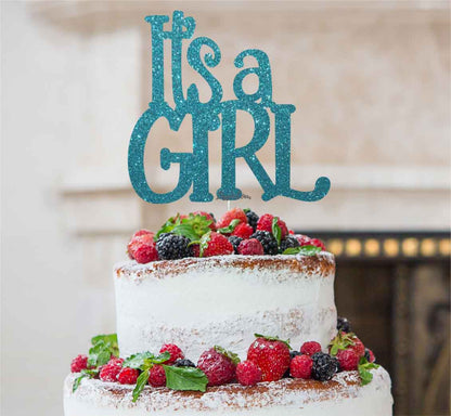 It's a Girl Baby Shower Cake Topper Glitter Card Light Blue