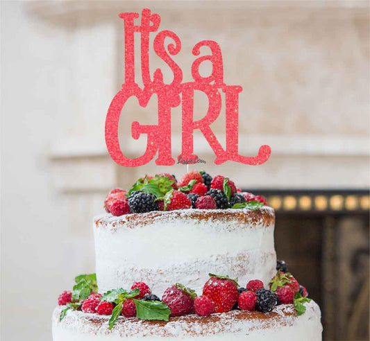 It's a Girl Baby Shower Cake Topper Glitter Card Light Pink