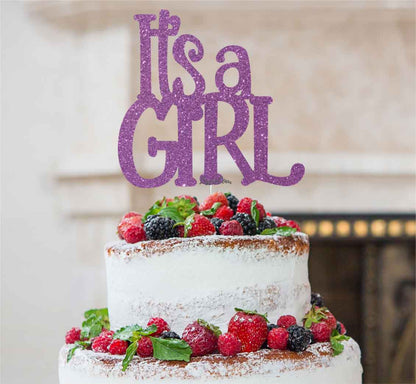 It's a Girl Baby Shower Cake Topper Glitter Card Light Purple