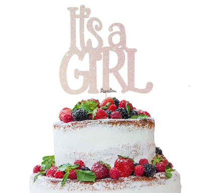 It's a Girl Baby Shower Cake Topper Glitter Card White