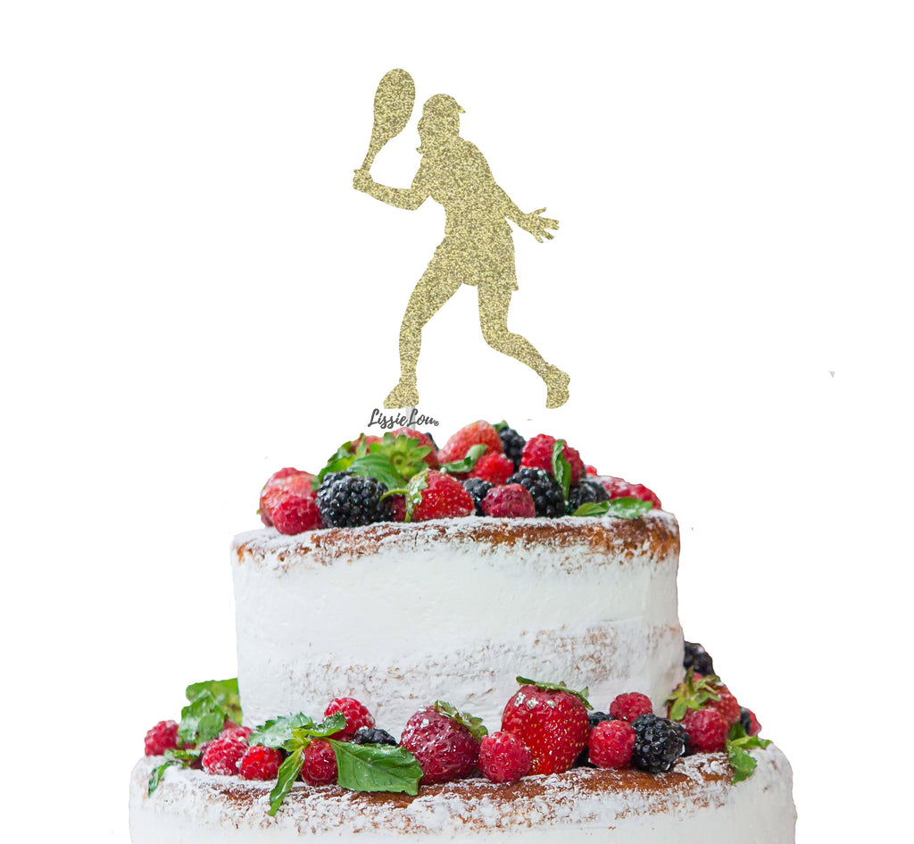 Tennis Female Cake Topper Glitter Card Gold