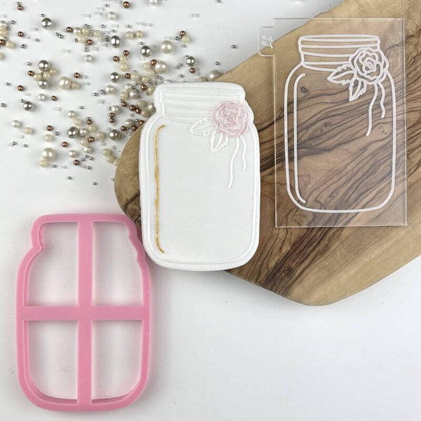 Jar Outline with Flower Hen Party Cookie Cutter and Embosser