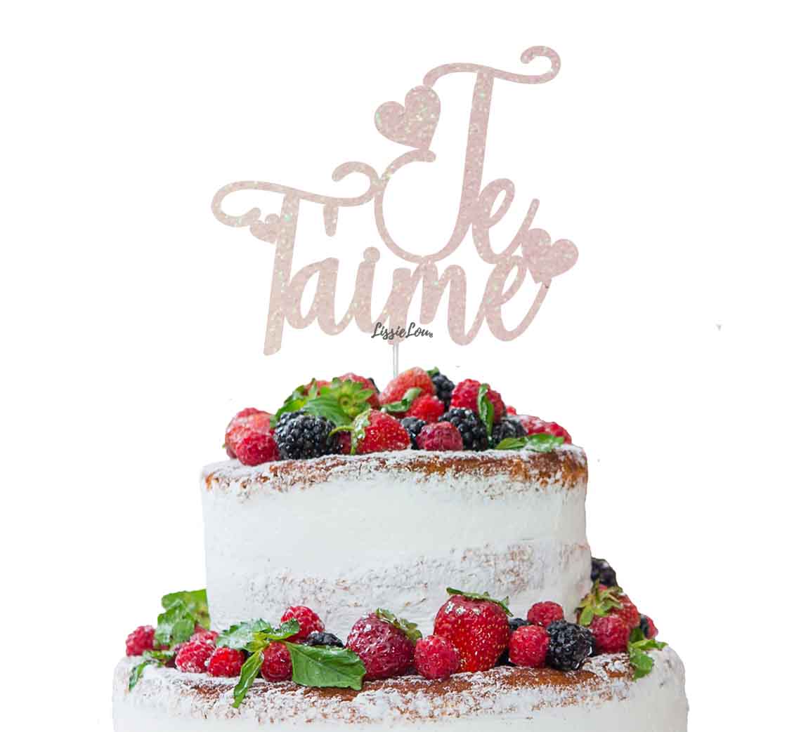 Je T'aime I Love You Cake Topper Glitter Card White