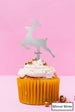 LissieLou Jumping Reindeer Cupcake Topper Premium 3mm Acrylic Mirror Silver