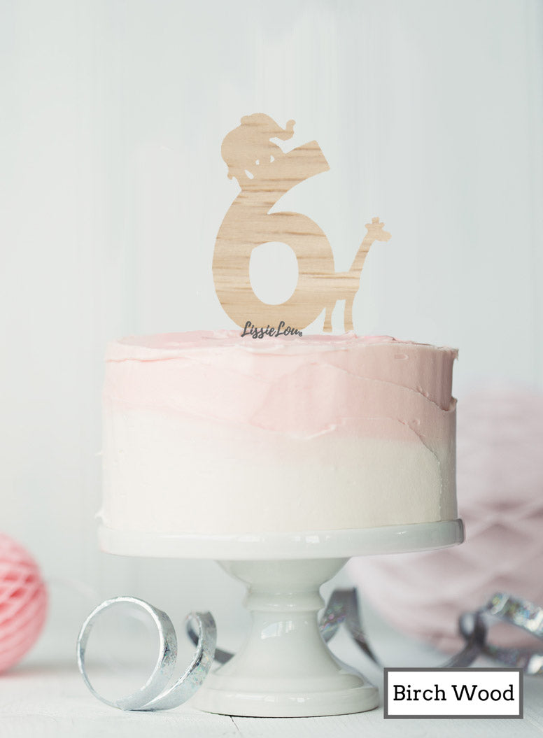 Eco Friendly Number Six Jungle Fun Cake Topper Premium 3mm Birch Wood