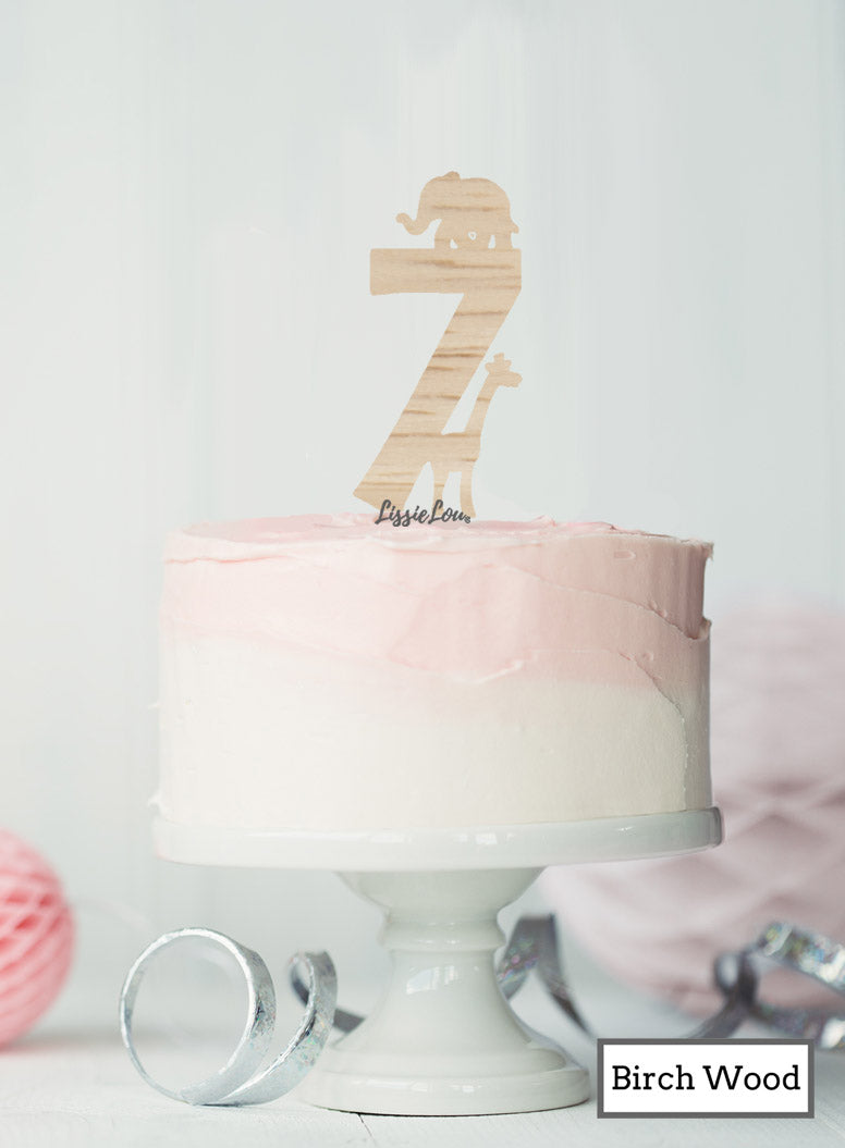Eco Friendly Number Seven Jungle Fun Cake Topper Premium 3mm Birch Wood