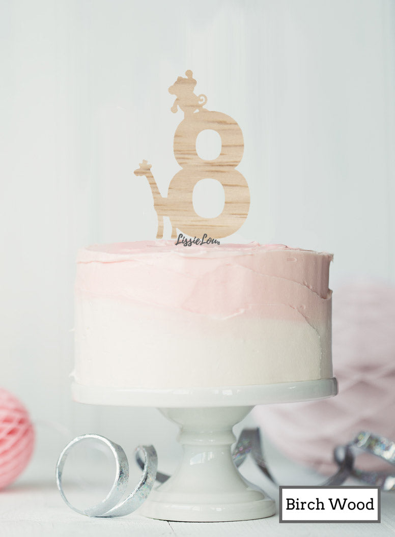 Eco Friendly Number Eight Jungle Fun Cake Topper Premium 3mm Birch Wood
