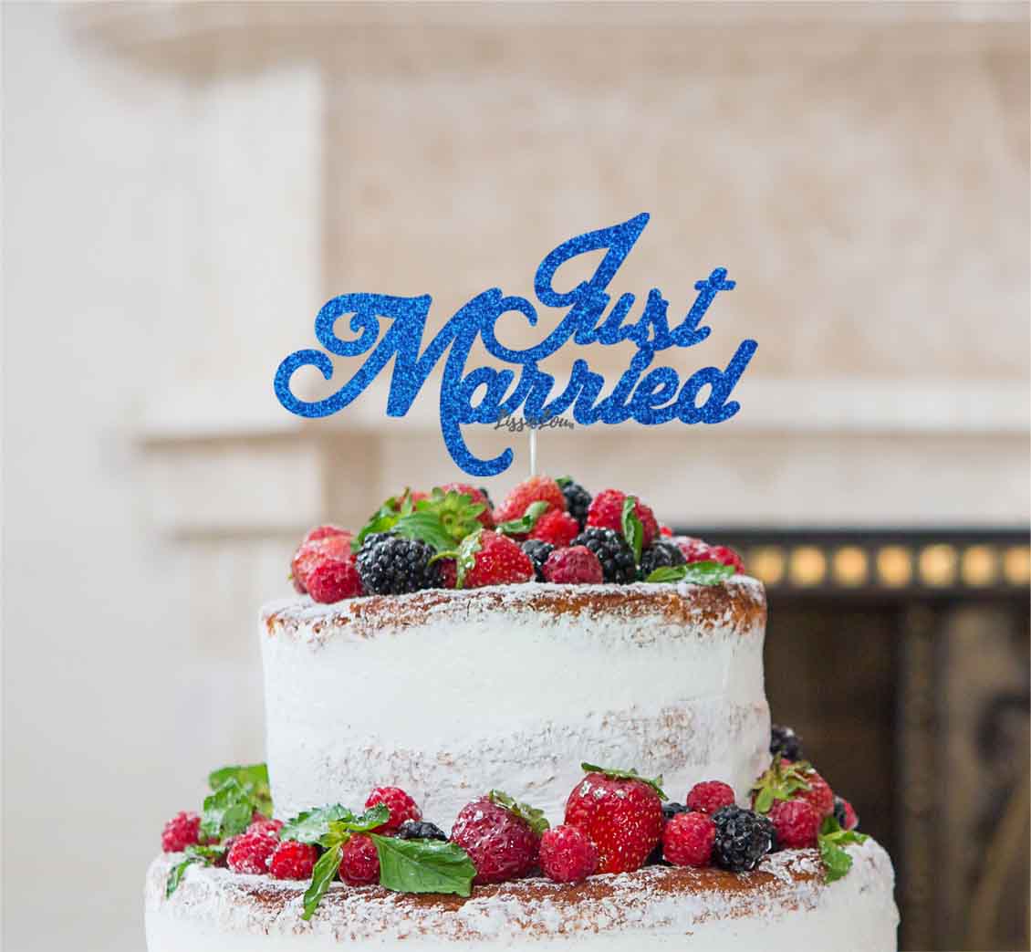 Just Married Wedding Cake Topper Glitter Card Dark Blue