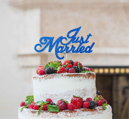 Just Married Wedding Cake Topper Glitter Card Dark Blue