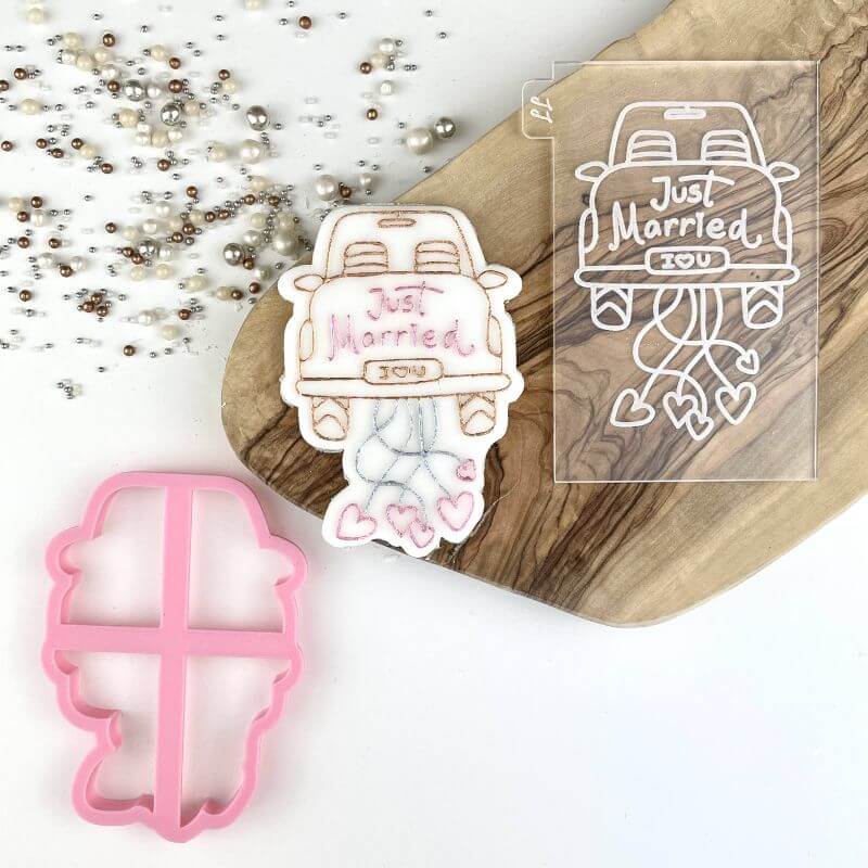 Just Married Wedding Car Cookie Cutter and Embosser