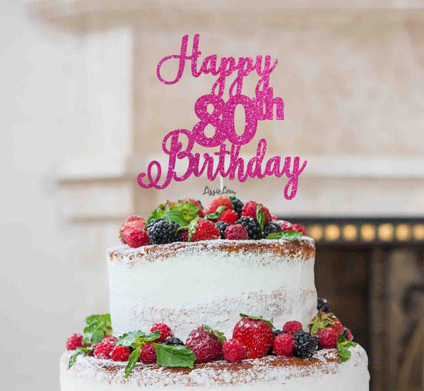 Happy 80th Birthday Pretty Cake Topper Glitter Card Hot Pink