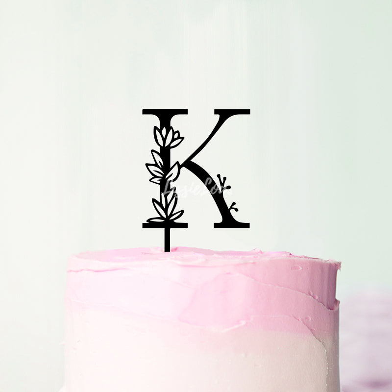 Wedding Floral Initial Letter K Style Cake Topper