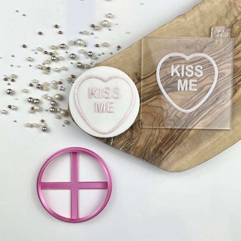 Kiss Me Love Heart Valentine's Cookie Cutter and Embosser