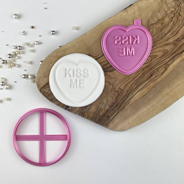 Kiss Me Love Heart Valentine's Cookie Cutter and Stamp