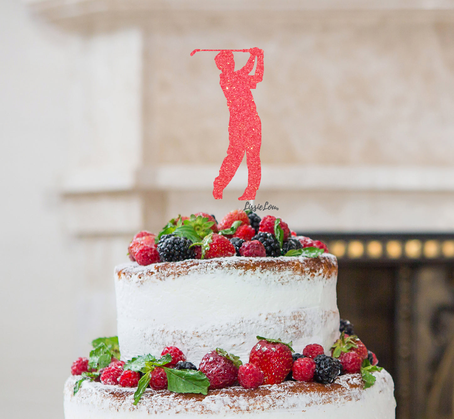 Golfer Male Cake Topper Glitter Card Light Pink