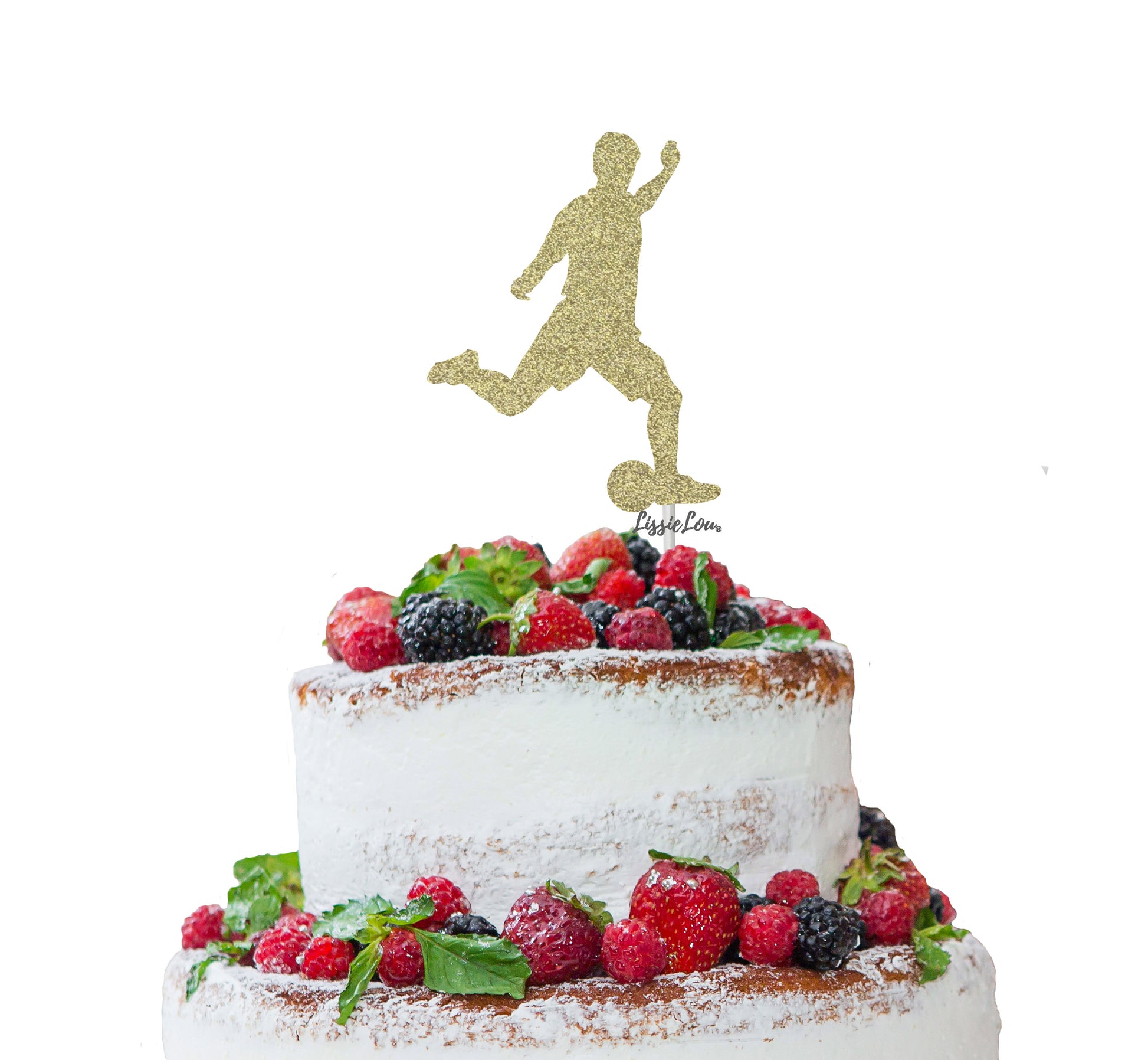 Footballer Kicking Cake Topper Glitter Card Gold