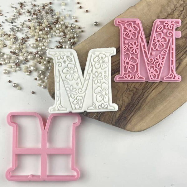 Large Floral M Mother's Day Cookie Cutter and Stamp