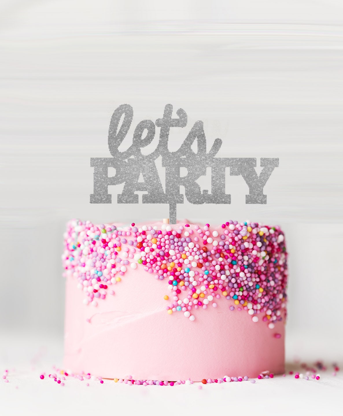 Let's Party Acrylic Cake Topper Glitter Silver