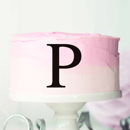 Clementine Font Style Letter P Cake Motif Premium 3mm Acrylic or Birch Wood