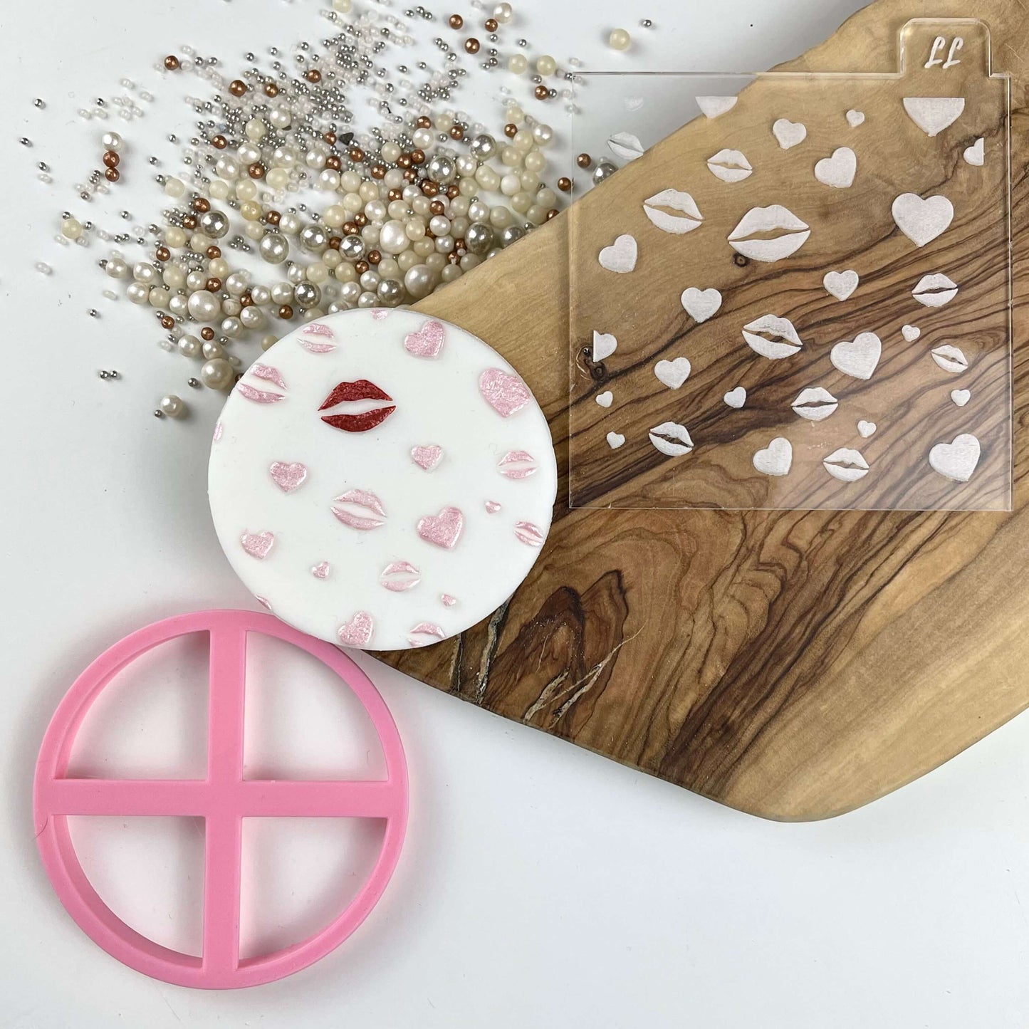 Heart and Lip Texture Tile Valentine's Cookie Cutter and Embosser