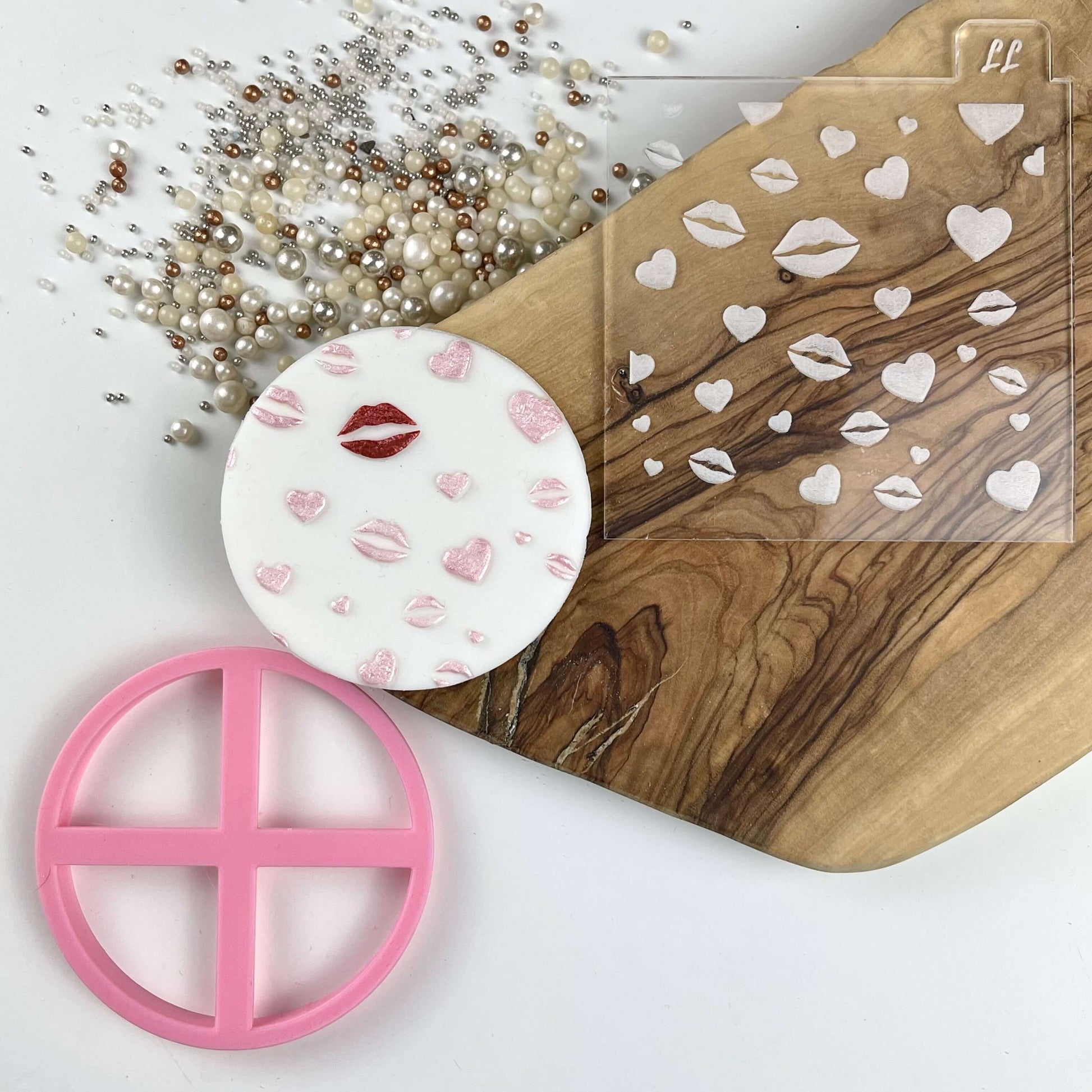 Heart and Lip Texture Tile Valentine's Cookie Cutter and Embosser